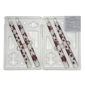 Candle Impressions Mirage Taper Candles White Red Snowflakes Christmas Set of 4